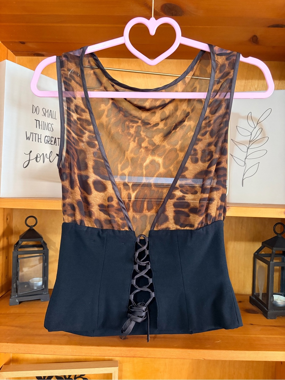 Y2K Leopard Mesh Corset Top Sheer Mob Wife Going Out Nightlife Size M - Picture 3 of 5